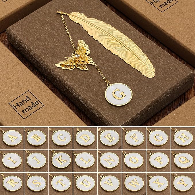 Personalized Initial Metal Butterfly Feather Bookmark for Women Girls Readers Book Lover Birthday Gifts for Women Her Teacher Girlfriend Wife Mom Sister Friend Daughter (Letter G)