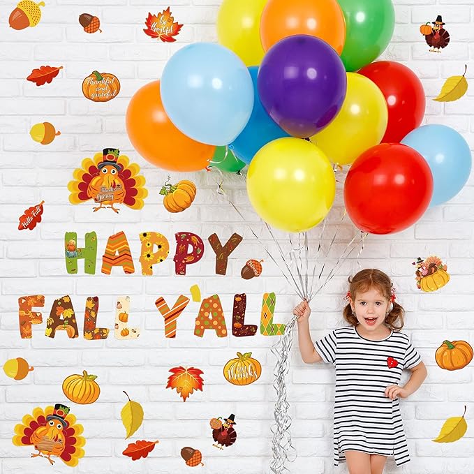 Marspark 68 Pieces Thanksgiving Classroom Decoration Fall Bulletin Border Decoration Pumpkin Maple Leaves Turkey Paper Cutouts Thanksgiving Wall Decor for Autumn Harvest Party School Home Windows