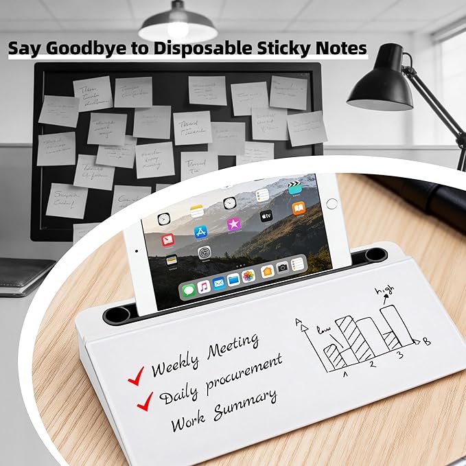 Desktop Whiteboard, Glass Dry Erase Board, Desk Board Buddy,Computer Keyboard Stand,Desk Whiteboard Organizer for Home,Office,School Supplies(Black & White)