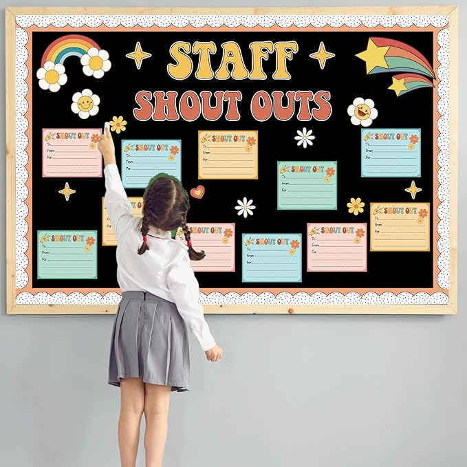 Boho Hippie Staff Shout Outs Bulletin Board Decorations Groovy Retro Staff Shout Outs Bulletin Board Set Appreciation and Recognition DIY Craft Cutouts for Back to School Classroom Decor Supplies