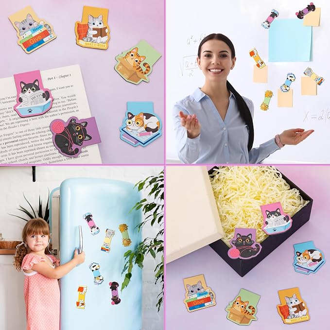 JSRQT 6 Pack Magnetic Bookmark Cute Cats Book Marks Page Markers Book Markers Clip for Students Teachers Assorted Cat Bookmarks for Women Men Funny Book Lovers Gifts Personalised Bookmark