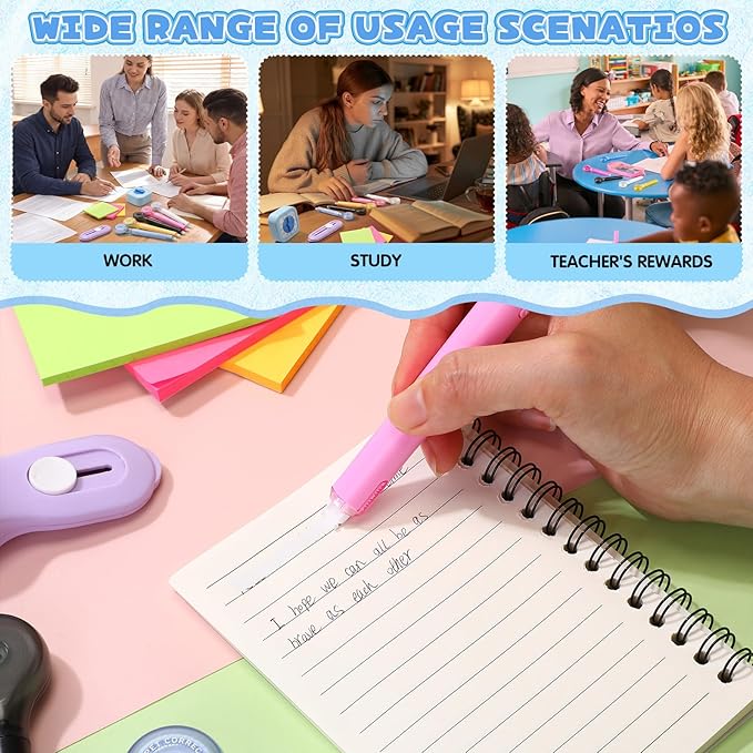 AmazingSpark 100 Pack Correction Tape Pen, 0.2" x 236" White Correction Tape Push Pull Protective Cover Easy to Use Applicator for Office Supplies