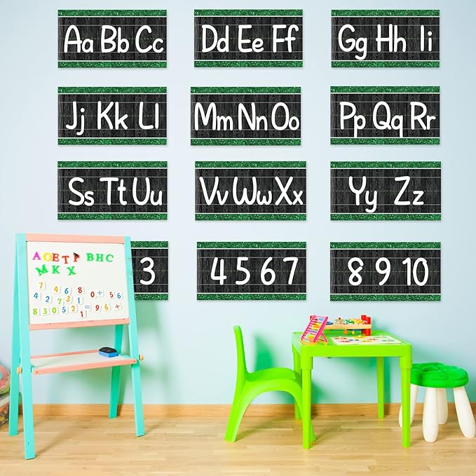 12 Pieces Alphabet Bulletin Board Strips Set Alphabet Line ABC Number Banner & Border Posters for Preschool Kindergarten Classroom Playroom Bedroom (Farmhouse)