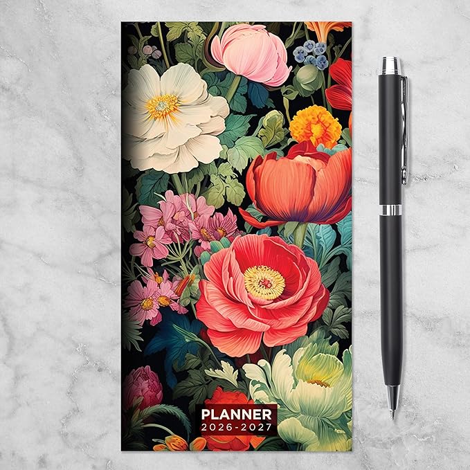 TF Publishing 2026-2027 Vintage Blooms Small Monthly Pocket Planner with 2 Page Large Calendar Grid and Lined Notes Section - 2 Year Pocket Calendar 2026-2027 Perfect for Purse - 3.5in x 6.5in