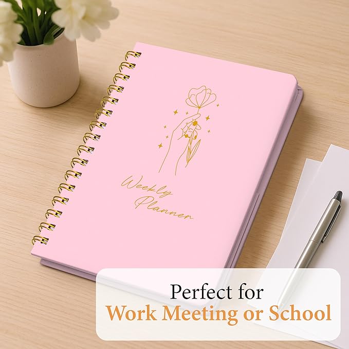Undated Weekly Planner – Minimalist Daily Planner Notebook for Work, Home & Daily Writing | Simple Matte Planner for Goals, Appointments, Notes & Productivity, Elegant Cardstock Pages, Pink