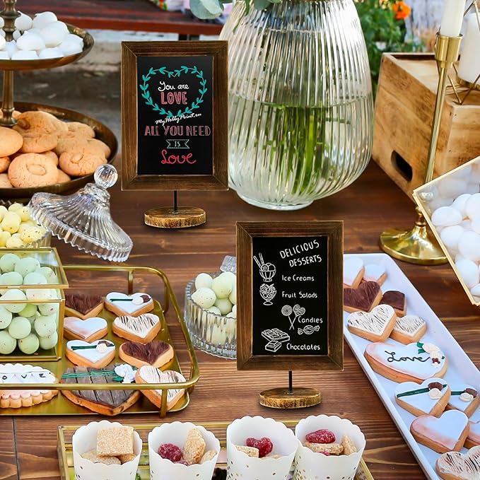 MyGift Chalkboard Signs,12×7 Inch Mini Chalkboard Signs for Tables,Small Kitchen Countertop Memo Board,Office Products Framed Tabletop Chalkboard Sign with Stand,Wedding Table Sign,Set of 2