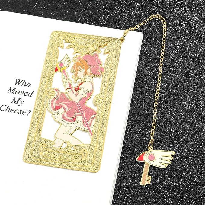 Card Captor Anime Metal Book Mark- Pink Sakura Hollow Out Metal Bookmarks Gift for Girl Book Lovers Anime Fans Collection Christmas Valentine Ideal Marker for Reading Stationery (Summoned Form)