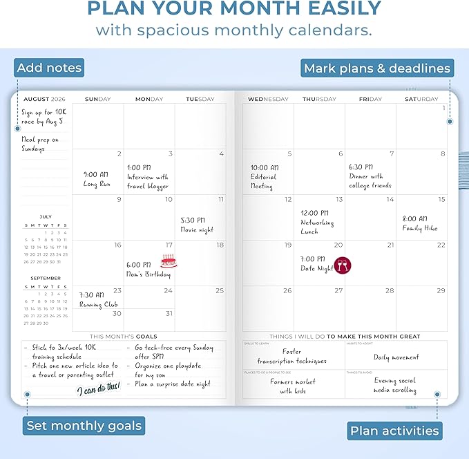 Clever Fox Dated Hourly Weekly Planner 2026 – Daily, Monthly & Yearly Agenda Organizer with Time Slots – Hardcover Journal, A5 Size (Periwinkle)