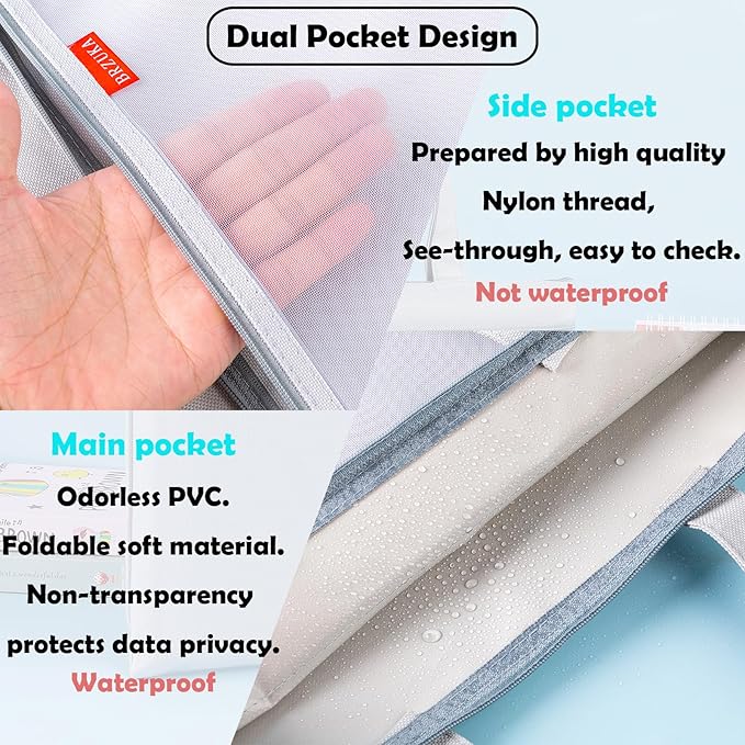 Mesh Zipper Pouch 11x13.7 in, A4 Double Pocket Waterproof File Bag with Handle, Document Storage for School/Travel/Office/Cross Stitch/Puzzle (Gray)