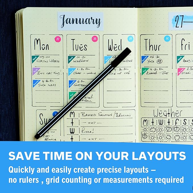 Ultimate Productivity Journal Stencil Set - Custom-Designed Supplies for Bullet Dotted Journal Planners, DIY Templates to Create Calendars, Lists, Letters, Numbers, Habit Trackers by Sunny Streak