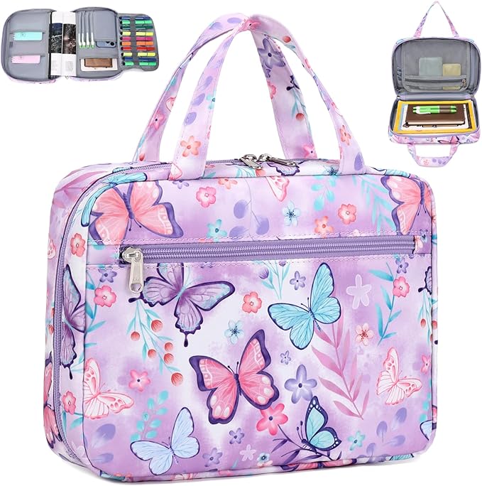Octsky Bible Covers Bible Case Book Carrying Case Scripture Church Bag Bible Protective with Handle Zippered Pocket (Butterfly Purple)