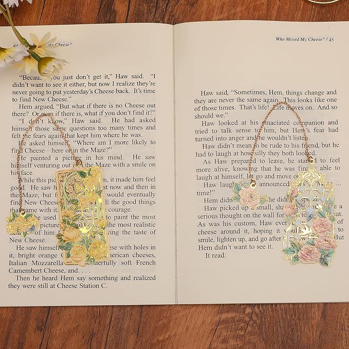 Metal Bookmarks - 2 PCS, Pretty & Beautiful, Yellow & Pink Rose Designs (BKM-043-002)