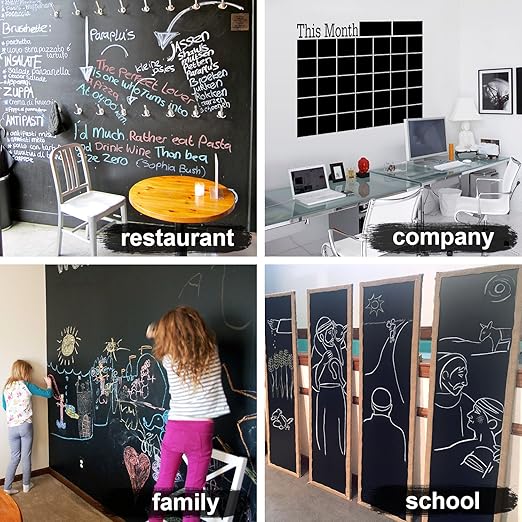 UnityStar Chalk Paper, 17.7" X 78.7" Adhesive Chalkboard Contact Paper Removable Wall Decal Stickers with 1 Liquid Chalk Marker & 5 Colors Chalks for Home Office School Blackboard Restaurant Menu