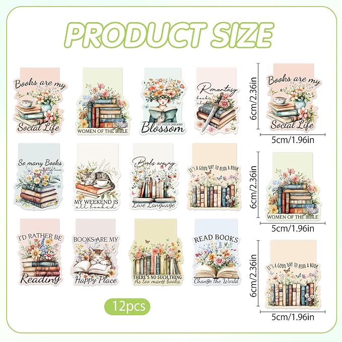 Vintage Floral Magnetic Bookmarks, 12 Pcs Book Lovers Magnet Book Mark Clips for Reading, Cute Bookish Gifts for Women Girls, Flower Page Marker for School Office Christmas Stocking Stuffers