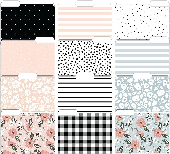 Cute File Folders, Set of 12 3-Tab Letter Size Decorative File Folders Boho Manilla 8.5 x 11 – Pretty Designer Home Office School Supplies (Harmony)