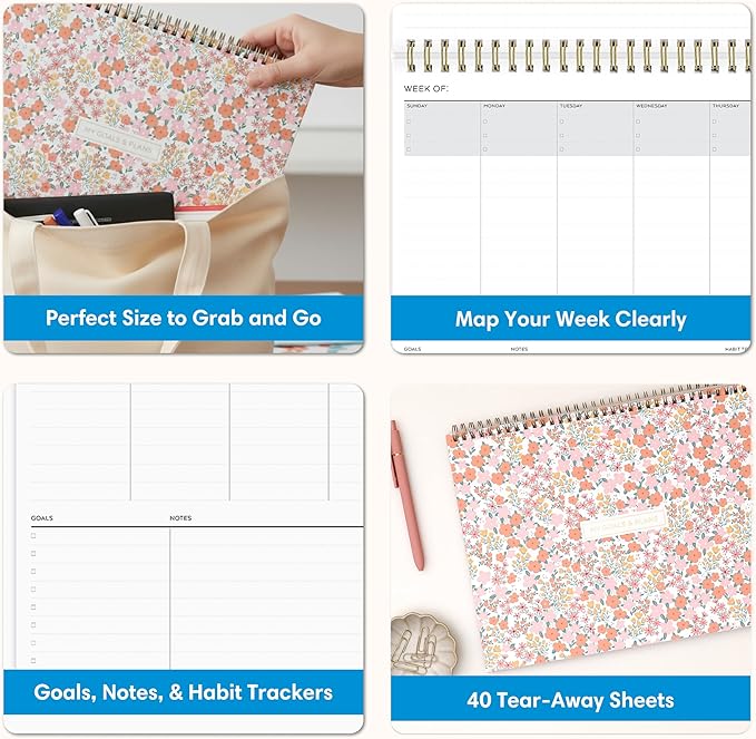 Blue Sky Weekly Planner Pad 300g Cardboard, Undated Weekly Safety Wirebound Top Bound (Catira, 12" x 9")