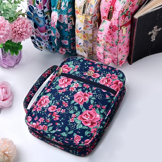 G-LEAF Bible Cover Case/Book Cover, Bible Case for Women Girls, Bible Cover Bags Floral Pattern With Handle Fits for Standard Size Bible, 9.5x6.7x2.5 In