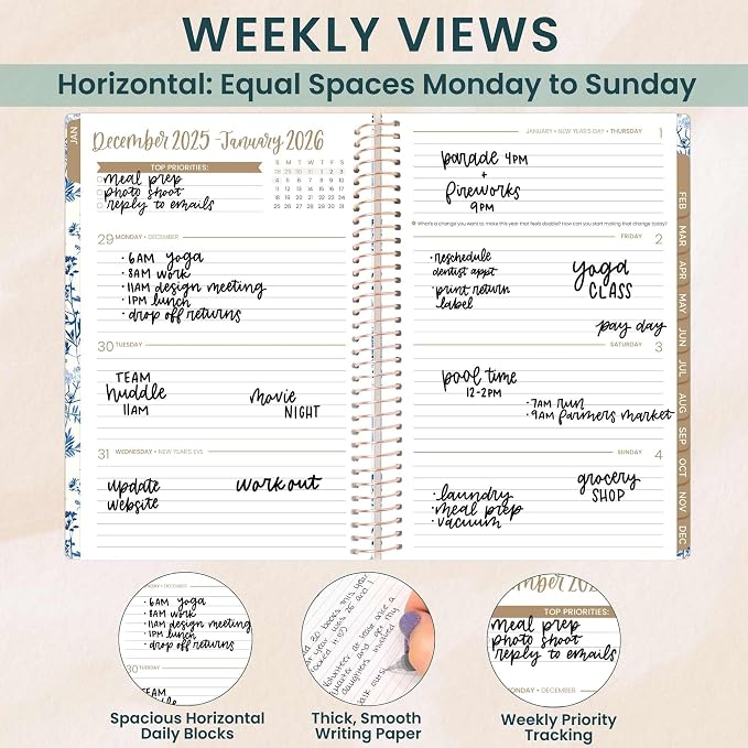 bloom daily planners 2026 Planner (January - December) Calendar Year Organizer - 5.5” x 8.25” - Weekly & Monthly Agenda Book with Stickers & Bookmark - Blue & White Floral