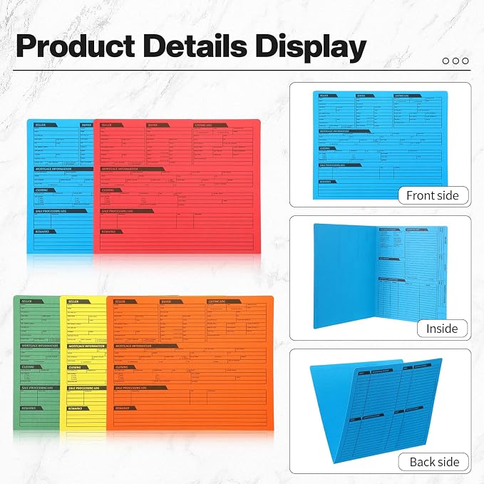 Yeaqee 50 Pcs Real Estate Listing Folder Pre Printed Right Panel List Durable Real Estate Agent Supplies Planner with Closing Checklist for Documents Organizing, 5 Colors