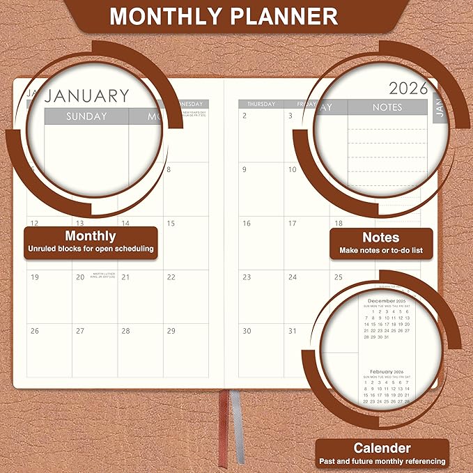 2026-2027 Planner - 2026-2027 Weekly Monthly Planner, July 2026 - June 2027, 5.85'' x 8.5'' Academic Planners with Leather Cover, Pen Holder, Bookmarks