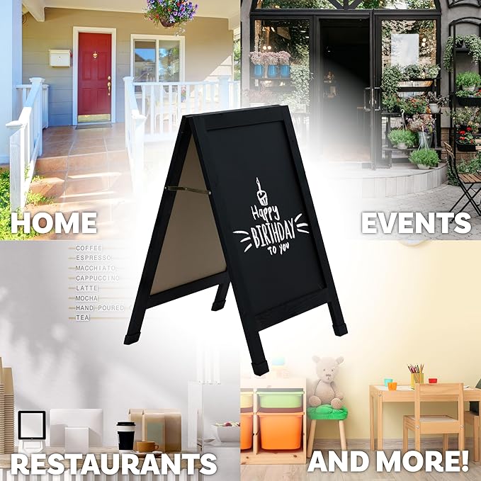 Sunnydaze Magnetic A-Frame Chalkboard Sign - Chalk Sandwich Board Sidewalk Sign - 40" x 20" - Black
