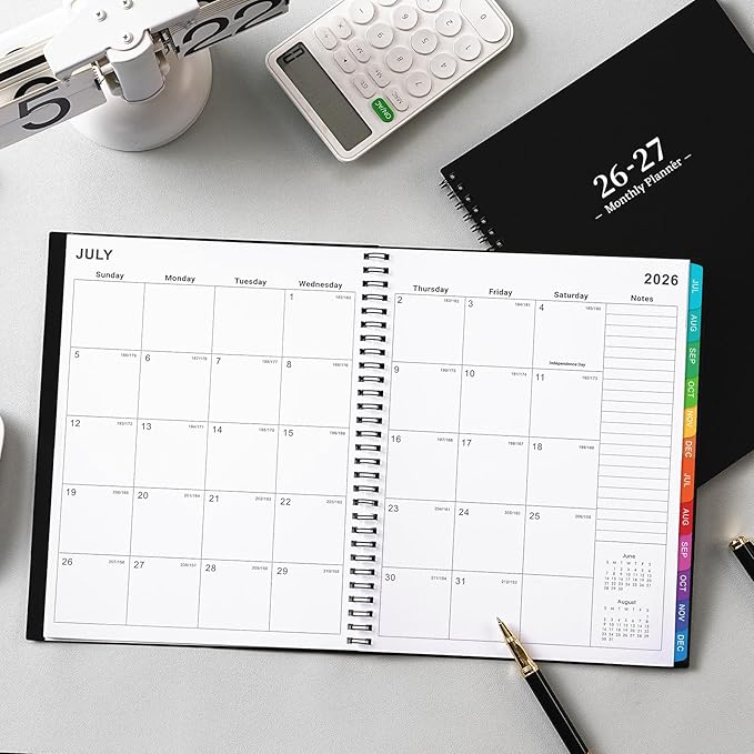 2026-2027 Monthly Planner - Academic Planner/Calendar 2026-2027, JUL 2026 - DEC 2027, Monthly Planners with Colorful Tabs, Planners for Daily Organizing - Waterproof Cover ( 8" x10", Notes Pages, Black)