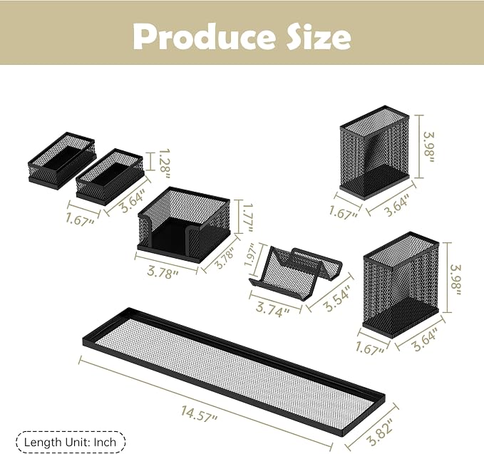 SUPEASY Pen Holder for Desk, 6 Piece Mesh Desk Organizer Set for Office Organization with Phone Holder, Sticky Notes Caddy Storage for Classroom, School (Black)