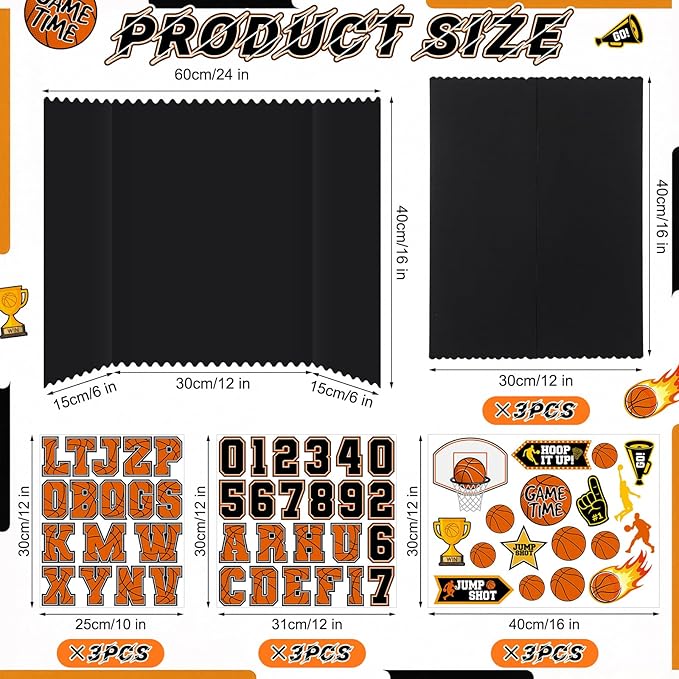 Tinlade 3 Set Basketball Senior Night Gifts Senior 2026 Photo Display Board 24" x 16" Trifold Poster Board with Basketball Themed Stickers for Graduation Picture Frame Sport Theme Party Supplies