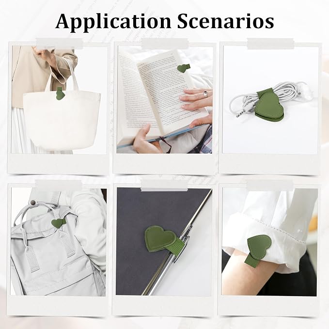 2Pcs Magnetic Leather Heart Bookmarks with Pen Holder, Cute Book Markers Clip with Gift Box, Reading Accessories for Book Lovers Women Teachers Students, Dark Green