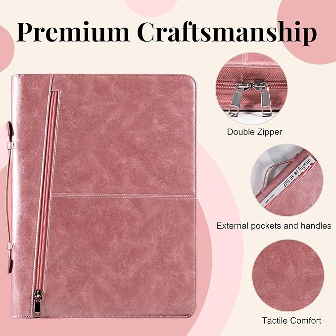 Calfinder Personalized Portfolio for Women&Men, Free Name Engrave,Customized Leather Padfolio, Business Portfolio with with Handle for Ipad, Unique Gift for Graduation