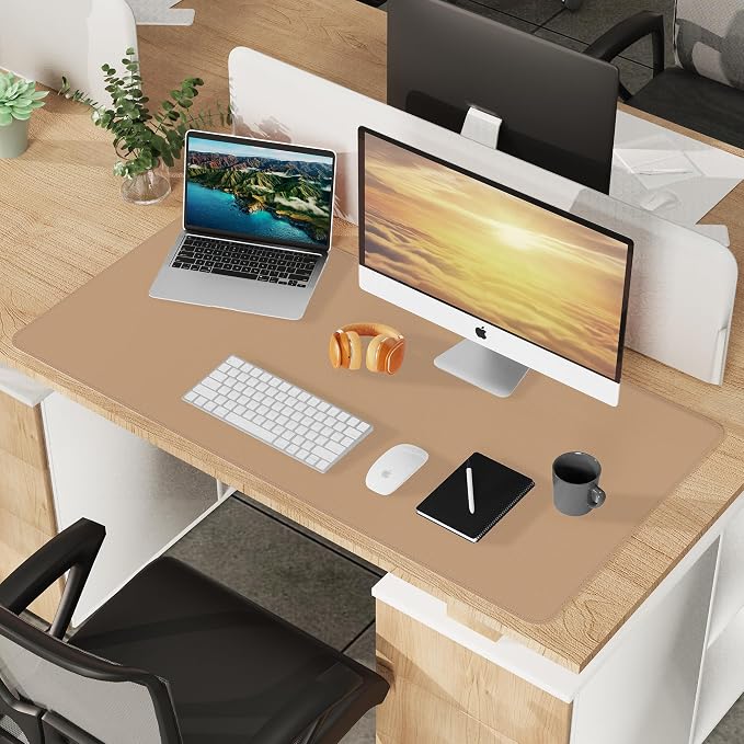 AFIING Cork Desk Mat 47" x 23.6", Dual-Sided Natural Cork & PU Leather Desk Pad, Non-Slip Waterproof Large Mouse Pad for Office, Home & Gaming (Dark Apricot)