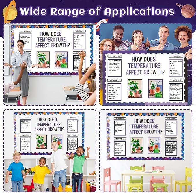 129Pcs Planet Space Science Fair Board Supplies Includes Self Adhesive Science Fair Project Titles Subtitles Presentation Bulletin Border Letter Stickers Scalloped Bulletin Border for Classroom Office