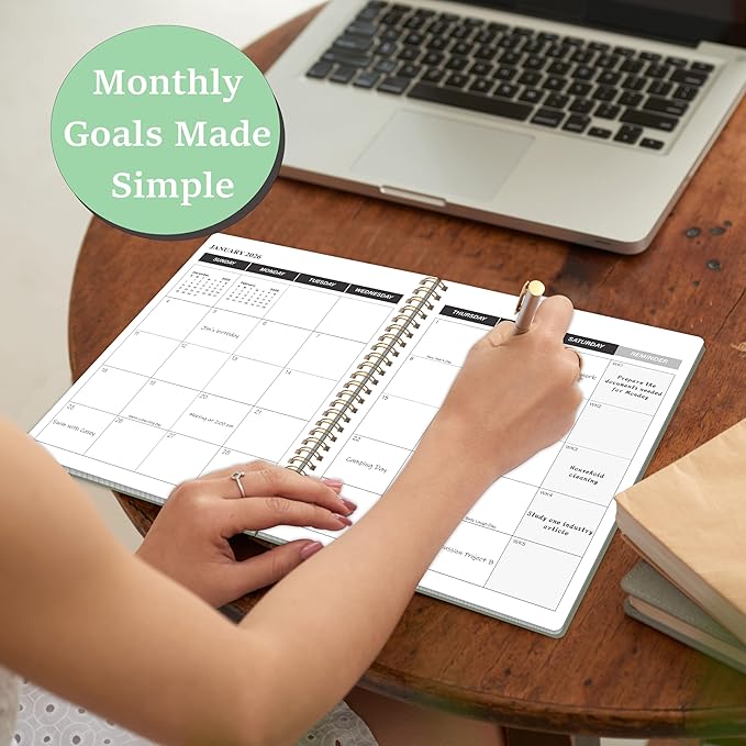 KMQOY Monthly Planner 2026-2027, 2026 Calendar 24 Months Planner, Jan 2026 - Dec 2027, 7.5"x10", Personal Calendar with Monthly Goals, To-Do List, Habit Tracker, 2 years for School Office Home Planning(Green)