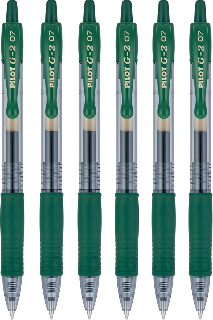 PILOT G2 Premium Refillable & Retractable Rolling Ball Gel Pens, 0.7mm Fine Point, Hunter Green, 6-Pack