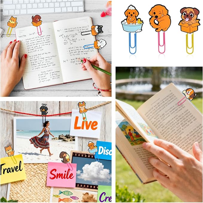 Cute Paper Clips,30Pcs Cute Pet Dog Bookmark Paperclips Bulk Metal Fun Puppy Planner Clip Charms Clamp Animals Desk Accessories Stationery Colorful Office Supplies gift for Student Teacher Party Decor