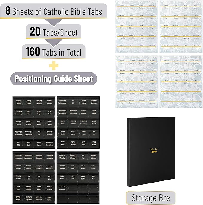 Mr. Pen- Catholic Leather Bible Tabs, 160 Tabs, Laminated Bible Tabs for Women and Men, Bible Tabs for Study Bible, Bible Index Tabs, Bible Book Tabs, Bible Labels Tabs, Mr. Pen Bible Tabs
