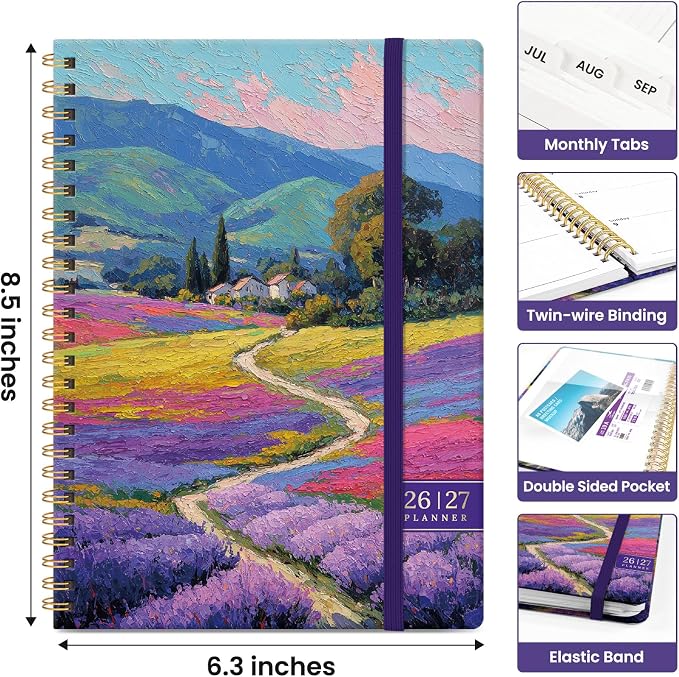 Planner 2026–2027, Academic Year Monthly & Weekly Calendar Book, Jul 2026–Jun 2027, Hardcover Organizer with Tabs, Student & Teacher Planner, 6.3" x 8.5", Sienna Meadows