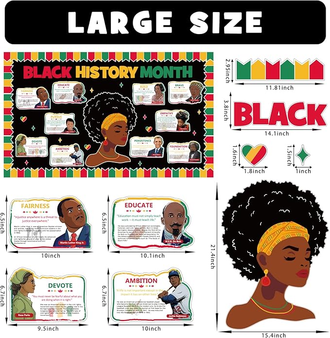 Black History Month Bulletin Board Decorations Set, African American Inspirational Quotes Posters Classroom Decorations for Middle School and High School History Educational Classroom Library Office