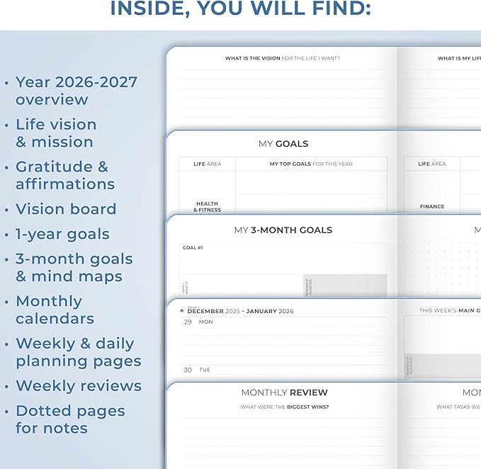 Clever Fox Dated Planner Premium 2026 – Weekly Agenda for Planning & Time Management –Notebook with Habit Tracker & To-do List (Light Blue)