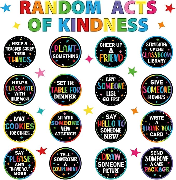 QOUBAI Random Acts of Kindness Bulletin Board Set Colorful Classroom Bulletin Board Decorations Kindness Challenge Cards Cutouts Classroom Decor for Elementary Back to School Teacher Decor Wall Door