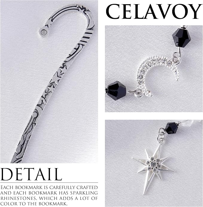 Fantasy Vintage Metal Bookmark - Silver Funny Hook Book Marks Beads Moon Star Charm Page Mark Bookish Gifts for Women Men Kids Reading Lovers Readers Students Bookworms Christmas School