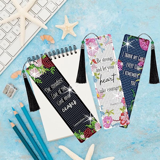 8PCS Diamond Painting Art Bookmarks,Cute Acrylic Bookmarks Crafts Kits Gifts with Pendants for Adult Women Book Lovers (Bible)