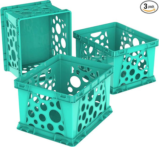 Storex Premium File Crate with Handles – Letter and Legal Document and Folder Storage, Teal 3-Pack (61670U03C)