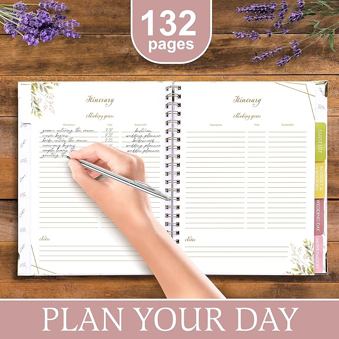Wedding Planner Book And Organizer for Bride - Floral Design, Wedding Planning Journal with Countdown Calendar, Checklists, Budget & Timeline, Portable Planner Notebook