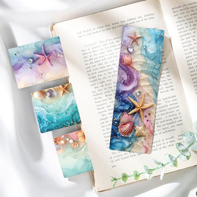 Beach Bookmark Bulk Gifts - 50 Pcs Fantasy Ocean Paper Bookmarks for Women Girls Students Book Lovers Starfish Seashells Page Clips School Reading Accessories Bookish Birthday Graduation Gift