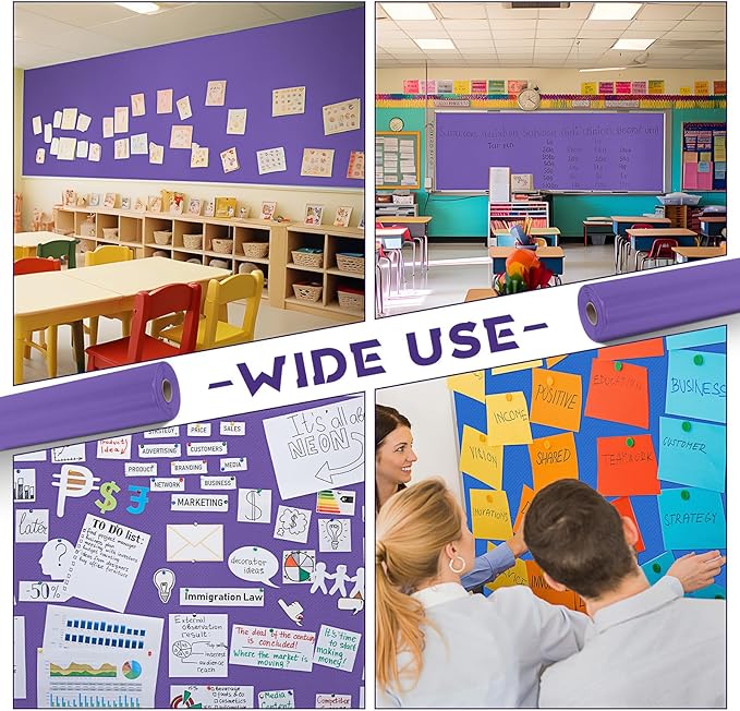Hahafelt 16 in x 40 Ft Fabric Bulletin Board Roll Classroom Non Woven Fabric Background Decorations Waterproof Wrinkle Resistant Bulletin Board for Back to School Wall Decor(Purple,Pure)