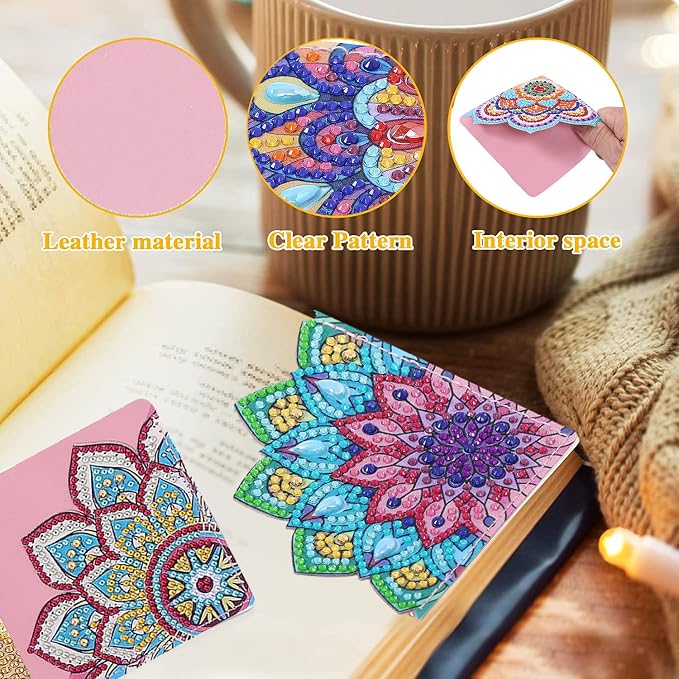 8 Pcs Diamond Painting Bookmark, DIY Corner Book Makers for Adults Book Lovers, Diamond Art Beginners, Small Diamond Art Kits, Paint by Art Crafts Supplies Gift for Women Girls (Mandala)