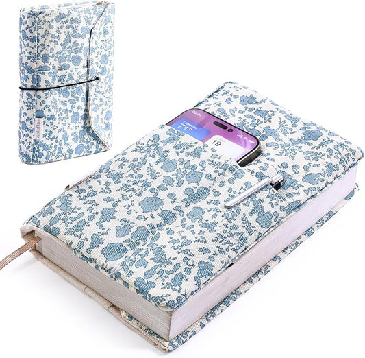Aplufine Adjustable Fabric Book Cover with Elastic Band, Washable Reusable Book Sleeve for Hardcover Books, Textbooks, Novels & Journals, Book Protector with Pocket & Bookmark,Book Gift