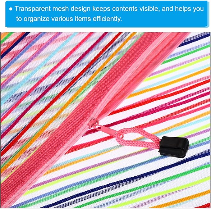 PATIKIL Mesh Cosmetic Bags, 12 Pack Nylon A4 Size Pen Pencil Case Document Toiletry Cosmetic Makeup Zipper Travel Pouch Organizer for Office, Pink