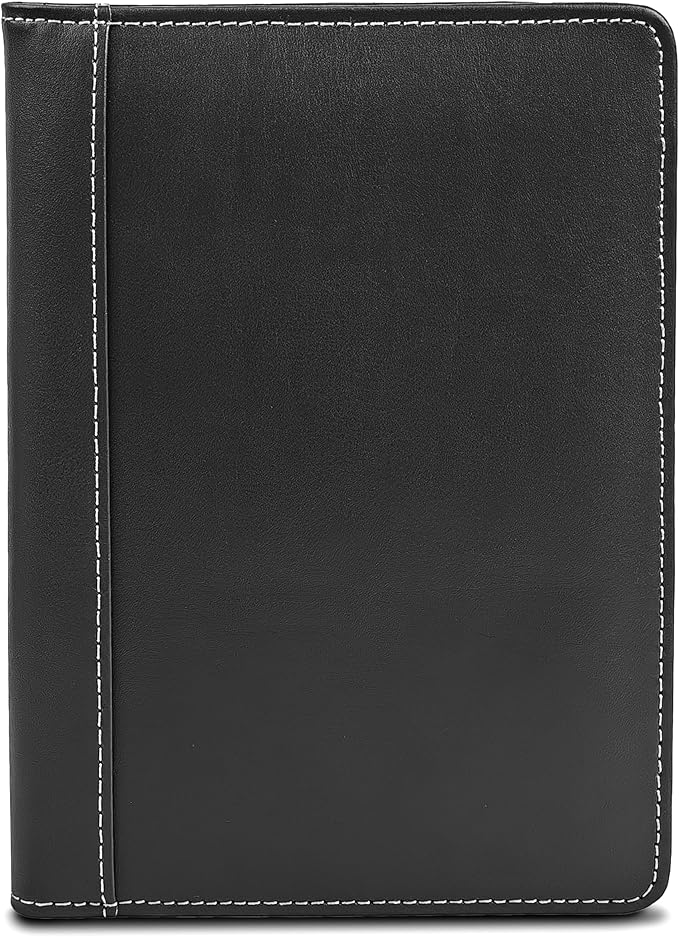 Samsill Contrast Stitch Faux-Leather Portfolio, Mini Size Business Interview Professional Padfolio, Includes 5 x 8 Inch Writing Pad, Black